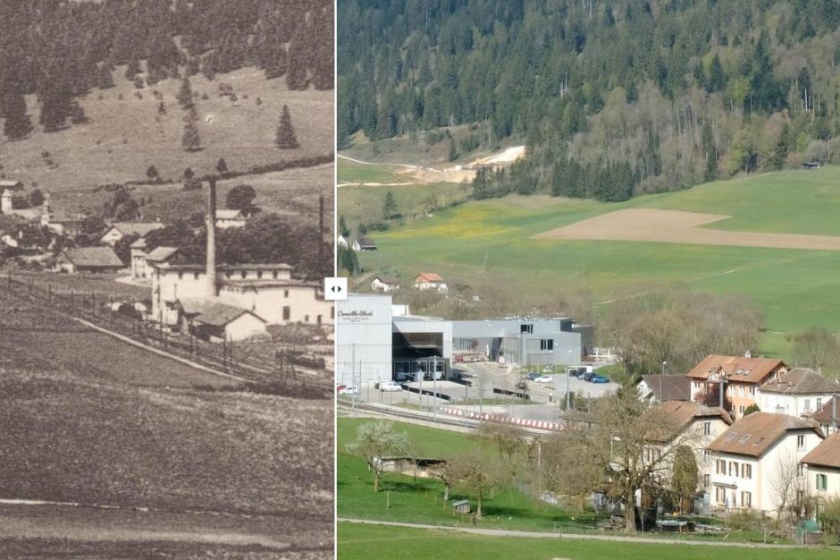 Courtelary, der Bahnhof und die Fabrik Camille Bloch
